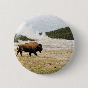 Badge Rond 5 Cm Bison et vieux fidèle