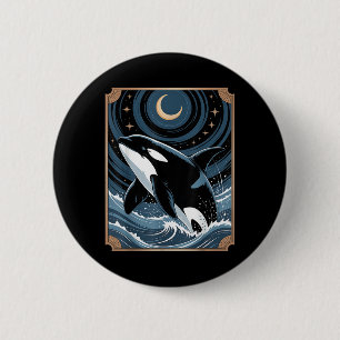 Badge Rond 5 Cm Bizarre D'Orca Sur Une Carte Tarot Nig