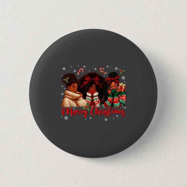 Badge Rond 5 Cm Black African Girl American Melanin Christmas Sant (Devant)