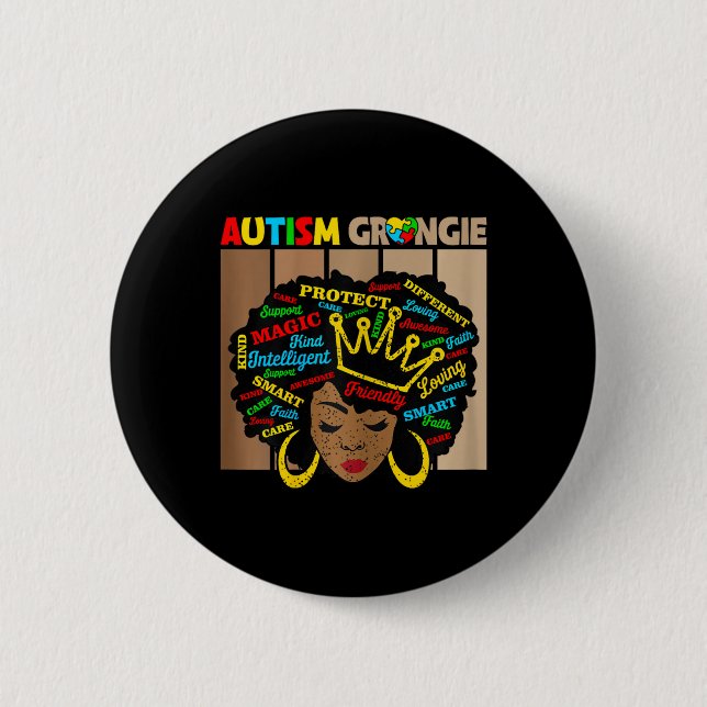 Badge Rond 5 Cm Black Afro Afro-Africain Autisme Grangie Award (Devant)