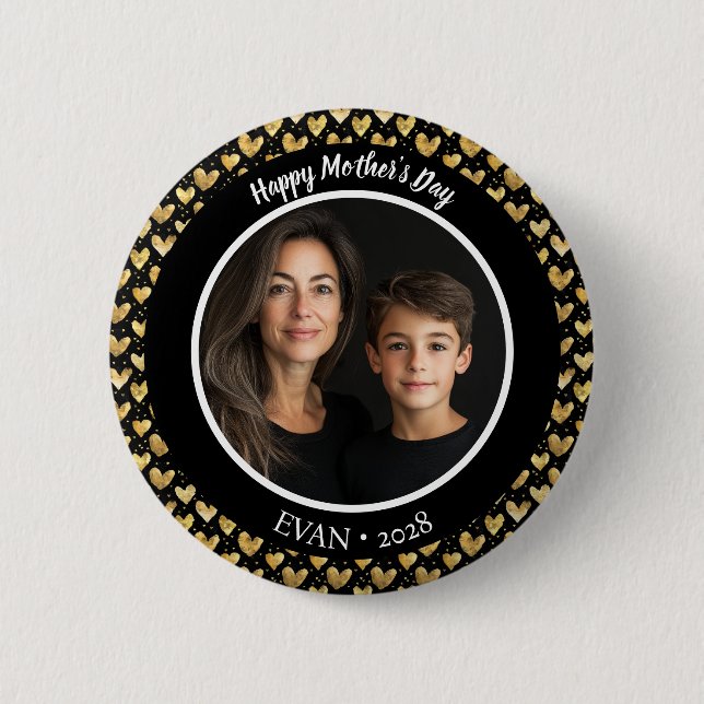 Badge Rond 5 Cm Black and Faux Gold Foil Hearts Fête des mères (Devant)