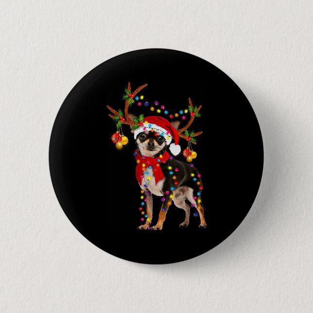 Badge Rond 5 Cm Black And Tan Chihuahua Gorgeous Reindeer Christma (Devant)