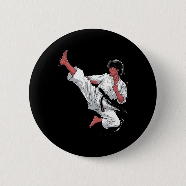 Badge Rond 5 Cm Black Belt Karate Fighter (Devant)