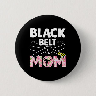 Badge Rond 5 Cm Black Belt Mom Floral Tkd Taekwondo Karate Martial