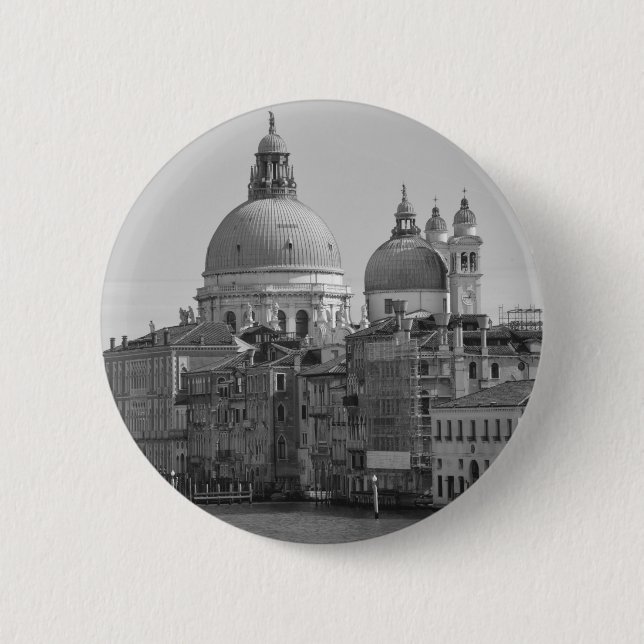 Badge Rond 5 Cm Black Blanc Grand Canal Venise Italie Voyage (Devant)