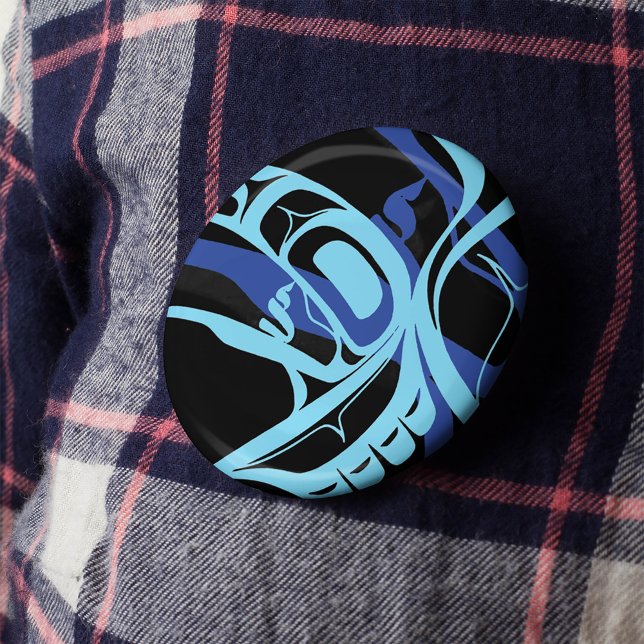 Badge Rond 5 Cm Black Blue Haida Eagle Thunder Bird Art autochtone (Créateur téléchargé)
