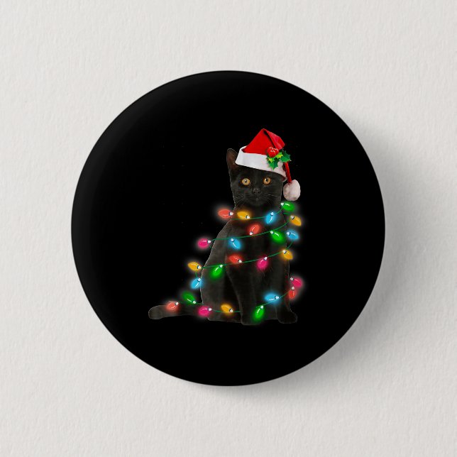 Badge Rond 5 Cm Black Cat Christmas Light Cat Lover Christmas  (Devant)