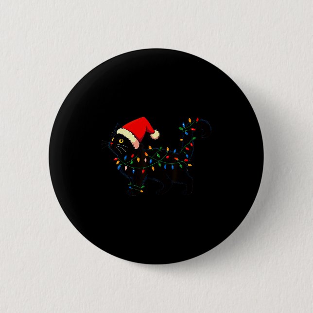 Badge Rond 5 Cm Black Cat Christmas Santa Hat Funny  (Devant)