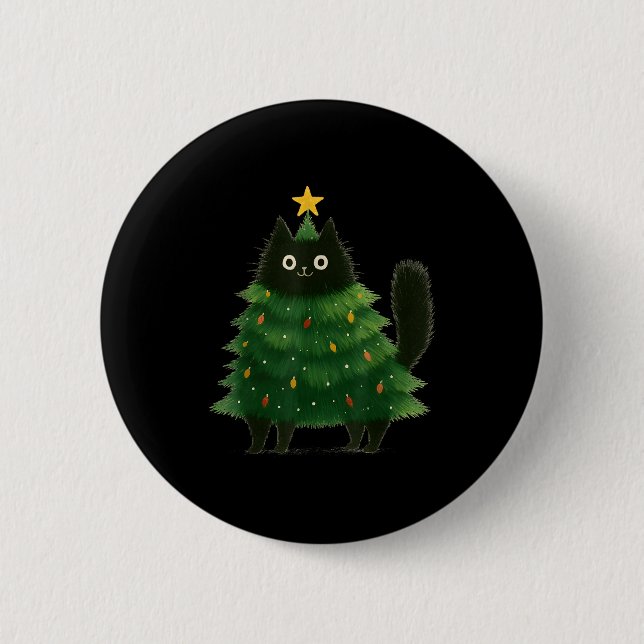 Badge Rond 5 Cm Black Cat Christmas Tree Cute Holiday Pet Lover De (Devant)