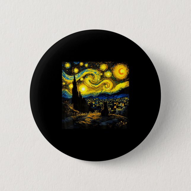 Badge Rond 5 Cm Black Cat Funny Cat Lover Mom Daddy Starry Night V (Devant)
