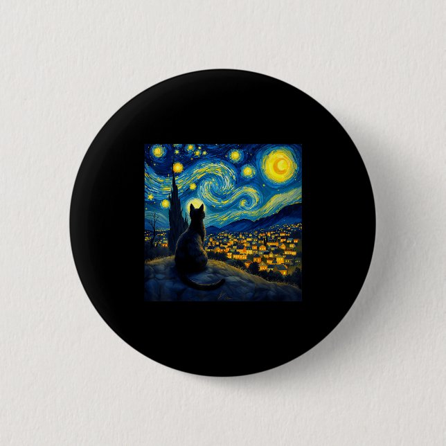 Badge Rond 5 Cm Black Cat Funny Cat Lover Mom Daddy Starry Night V (Devant)