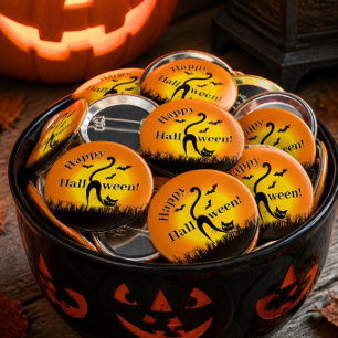 Badge Rond 5 Cm Black Cat Halloween Button