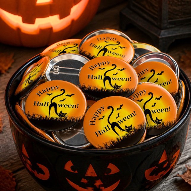 Badge Rond 5 Cm Black Cat Halloween Button (Créateur téléchargé)