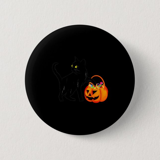 Badge Rond 5 Cm Black Cat Halloween Candy Pumpkin Bag Sweet Lollip (Devant)