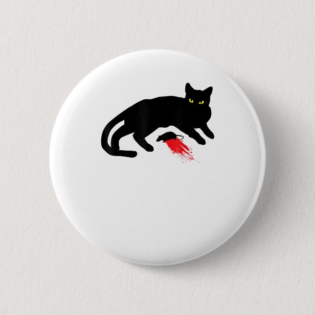 Badge Rond 5 Cm Black Cat Killer instincts Dead Mouse Punk Goth (Devant)