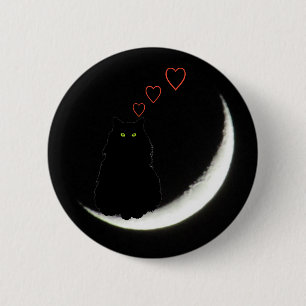 Badge Rond 5 Cm Black Cat vous aime à la Lune et à l'arrière