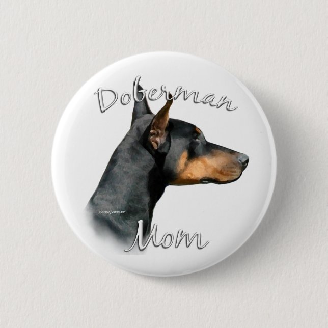 Badge Rond 5 Cm Black Doberman Maman - Bouton (Devant)