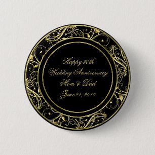 Badge Rond 5 Cm Black Gold Flourish 50e anniversaire Mariage