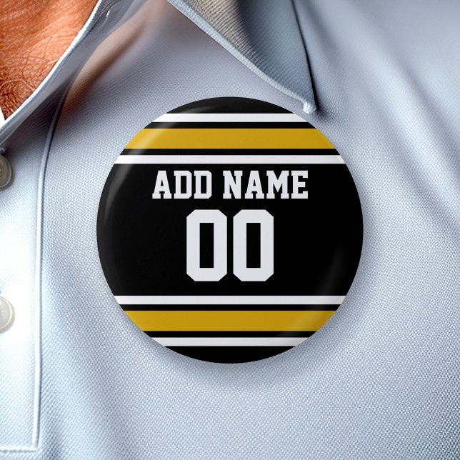 Badge Rond 5 Cm Black Gold Football Jersey Nom personnalisé Numéro (Custom Button - Sports Theme)