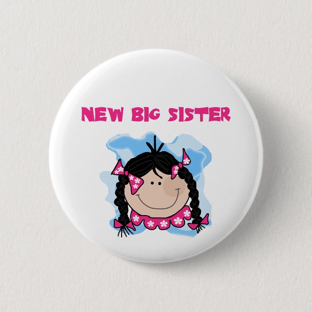 Badge Rond 5 Cm Black Hair New Big Sister Tshirts et cadeaux (Devant)