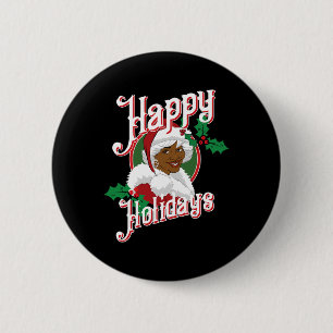 Badge Rond 5 Cm Black happy holiday afro-américain père Noël mrs c