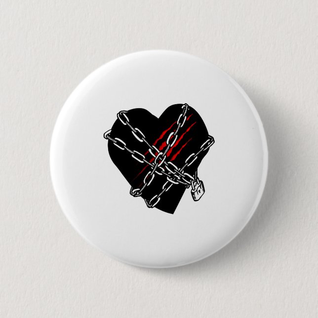 Badge Rond 5 Cm Black Heart Red Chains Cool Gothic Valentines Day  (Devant)