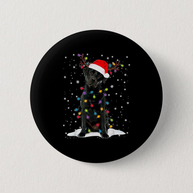 Badge Rond 5 Cm Black Lab Labrador Christmas Tree Light Pajama Dog (Devant)
