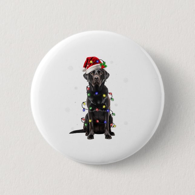 Badge Rond 5 Cm Black Lab Labrador Christmas Tree Light Pyjama Chi (Devant)