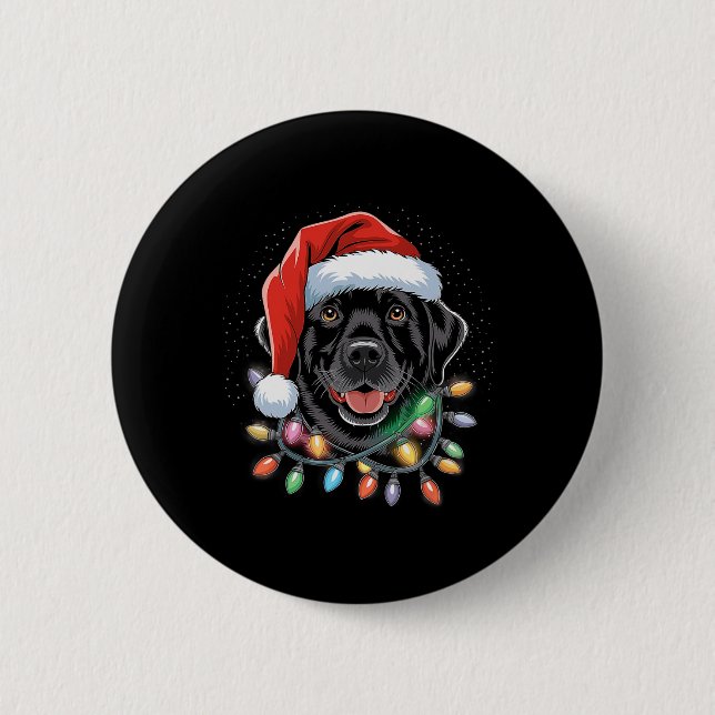 Badge Rond 5 Cm Black Lab Labrador Christmas Tree Light Pyjama Chi (Devant)