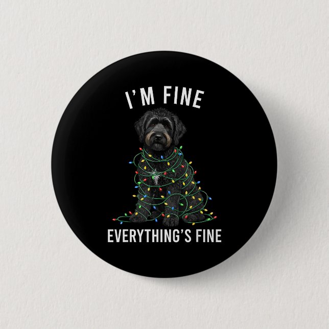 Badge Rond 5 Cm Black Labradoodle Christmas I'm Fine Everything Is (Devant)