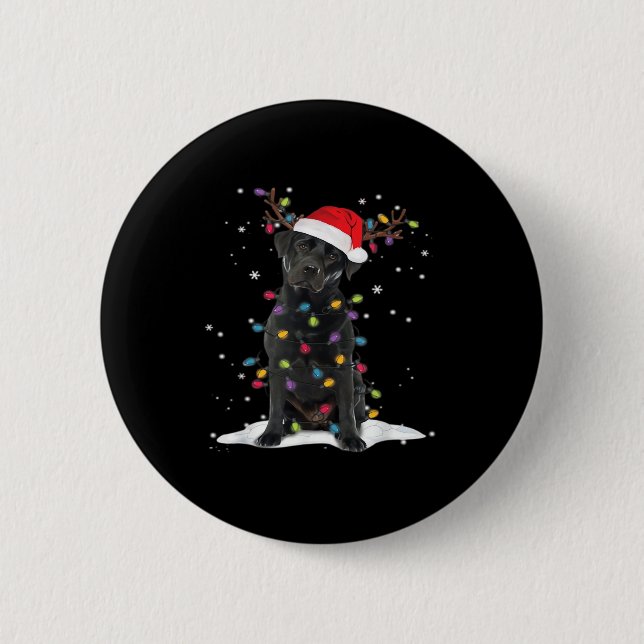 Badge Rond 5 Cm Black Labrador Xmas Dog Christmas Tree Light Class (Devant)