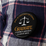 Badge Rond 5 Cm Black Orange Law School Keepsaké<br><div class="desc">Ce bouton moderne noir et orange de graduation de l'école de droit coutumier propose une typographie de classe pour une classe de 2024 diplômés. Customisez avec votre année de graduation sous les échelles blanches de justice pour un grand avocat ou un don d'avocat personnalisé.</div>