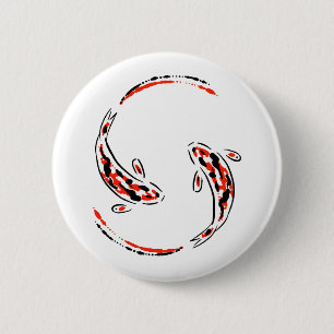 Badge Rond 5 Cm Black & Red Japanese Koi Fish Artistic