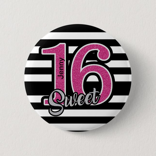 Badge Rond 5 Cm Black Rose Sweet 16 Personnalisé (Devant)
