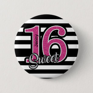 Badge Rond 5 Cm Black Rose Sweet 16 Personnalisé