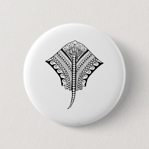 Badge Rond 5 Cm Black Tribal Stingray Manta Ray