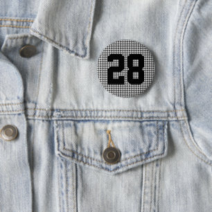 Badge Rond 5 Cm black white checkerboard sports team colors number