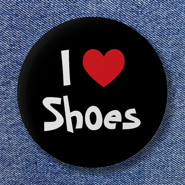 Badge Rond 5 Cm Black White et Red Heart I Love Chaussures (I Love Shoes Pinback Button)