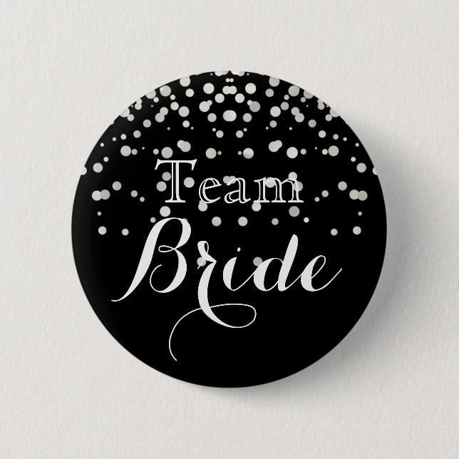 Badge Rond 5 Cm Black White Glitter Faux Foil Wedding Team Bride (Devant)