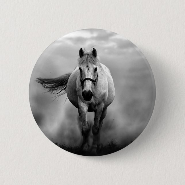 Badge Rond 5 Cm Black White Runse Horse Freedom (Devant)