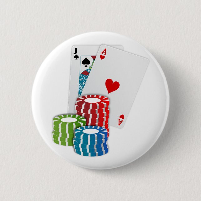 Badge Rond 5 Cm Blackjack avec jetons de poker (Devant)