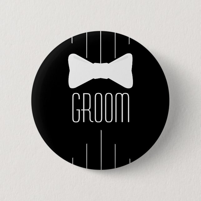 Badge Rond 5 Cm Blanc Bowtie de marié (Devant)