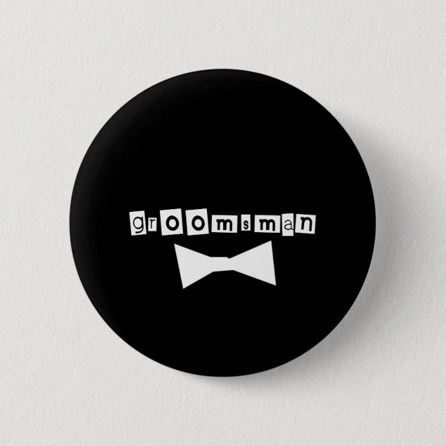 Badge Rond 5 Cm Blanc de Groomsman sur le noir (Devant)