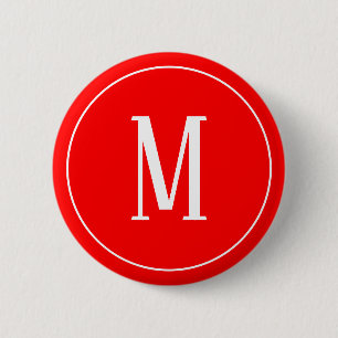 Badge Rond 5 Cm Blanc de monogramme sur le bouton rond rouge