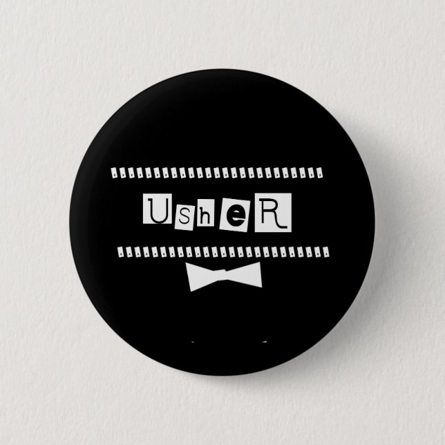 Badge Rond 5 Cm Blanc d'Usher sur le noir (Devant)
