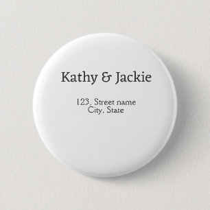 Badge Rond 5 Cm Blanc noir nom du couple adresse ville état simple
