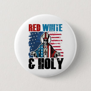 Badge Rond 5 Cm Blanc rouge et Saint-Pape Léon XIV, 4 juillet