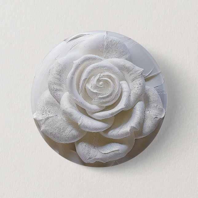 Badge Rond 5 Cm Blanc sur Blanc - Rose Sculptée (Devant)