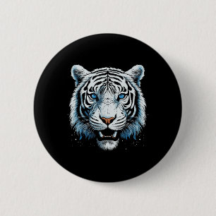 Badge Rond 5 Cm Blanc Tigre Bleu Yeux Chat animal sauvage