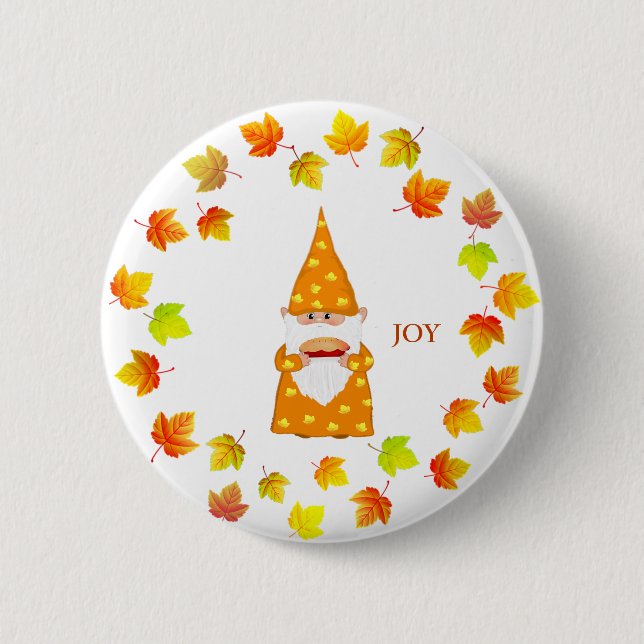 Badge Rond 5 Cm Blancs de Gnome et d'automne de Fêtes sur blanc (Devant)